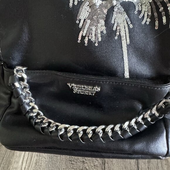 VICTORIA’S SECRET BLACK PALM TREE SMALL BACKPACK BAG MIAMI GOTHIC CHAINS STRAPS - Picture 2 of 12